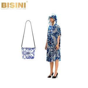 Peignoir de plage à capuche en tissu absorbant 2 en 1 avec motif en porcelaine bleue, logo personnalisé accepté pour les femmes - Product Image 3