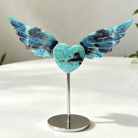 Cœur en cristal naturel sculpté en forme d'aile d'ange avec support métallique, figurine en pierre précieuse sculptée à la main de 8 à 10 cm pour la décoration de la maison