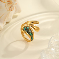 Bagues ajustables vintage françaises en pierre naturelle, bijoux en acier inoxydable inaltérable plaqué or 18 carats PVD pour femmes et jeunes filles