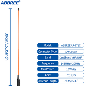 ABBREE AR-771C Ăng Ten Linh Hoạt Cho Nam Độ Lợi Cao 144/430MHz Cho TH-UV800D TYT/MD-380 E KG-<span class=keywords><strong>UV8D</strong></span> <span class=keywords><strong>Wouxun</strong></span>/Bộ Đàm 9D Plus - Product Image 2