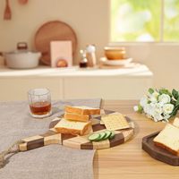 Planche à découper ronde en bois d'acacia avec poignée pour servir viande, fromage, légumes, pain, charcuterie, plateau à pizza de type cuisine