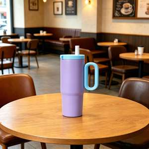 24oz 720ml Travel Car <b>Macaron</b> Handle Mug Vacuum Tumbler Lid Straw Non-Slip Base OEM ODM Lavender Color - Product Image 3
