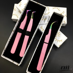 Nuevo Juego de Pinzas para Extensión de Pestañas con Punta Arcoíris, Pinzas para Pestañas de Alta Calidad con Caja de Cartón con Diseño de Pestañas - Product Image 5