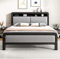 Tête de lit rembourrée avec rangement, cadre de lit king-size en métal, lit plateforme en acier robuste pour la décoration de chambre