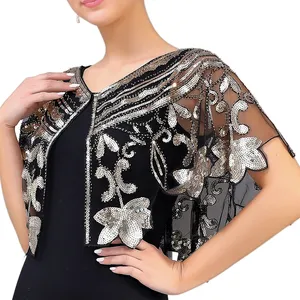 Châle de soirée pour <span class=keywords><strong>femme</strong></span>, orné de perles et de sequins, pour robe de soirée ou cheongsam, style rétro, foulard tendance, hauts élégants, enveloppes décontractées pour carnaval - Product Image 6