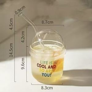 Vaso <span class=keywords><strong>de</strong></span> Vidrio <span class=keywords><strong>de</strong></span> Borosilicato Transparente Creativo <span class=keywords><strong>de</strong></span> 15 oz, Reutilizable, con Tapa y Pajitas para Té con Leche - Product Image 5