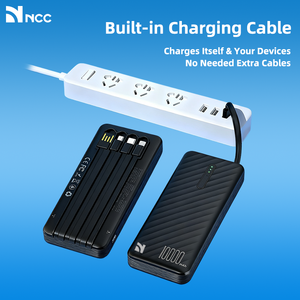 NCC DY-0802 Banco de energía de 10000 mAh y 10 W con cable, negro - Product Image 4
