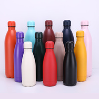 Bouteille d'eau isotherme en acier inoxydable de 500 ml, bleu foncé, avec revêtement en poudre, en forme de cola, écologique, avec couvercle, pour la rentrée scolaire et l'extérieur