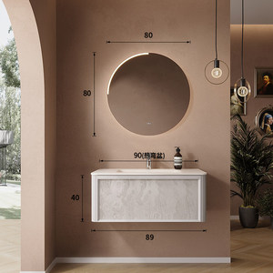 French-style Luxury Stone Slab Hot-Curved Ceramic Integrated Basin Smart <b>Round</b> <b>Mirror</b> <b>Bathroom</b> Cabinet - Product Image 3