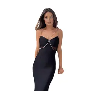 Best Verkopende Cross Neck Rode Sexy Diamant Crystal Bodycon Maxi Celebrity Prom Party Bandage Avondjurken Vrouwen Dame Elegant