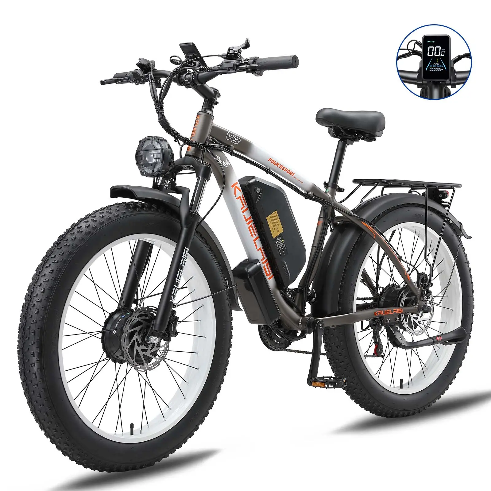 מחסן ארה""ב הגעה חדשה קאיג'ילס V3 אופניים חשמליים 2000w מנוע כפול בלם דיסק הידראולי אופניים חשמליים עם סוללה נטענת 23ah