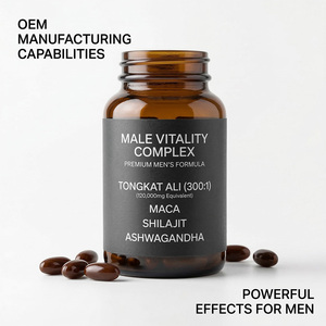 Cápsula de Gel Suave Cuatro en Uno Premium para Hombres Adultos |   Tongkat Ali + Maca + Shilajit + Ashwagandha, Suplemento Energético Vegetariano, GMP - Product Image 1