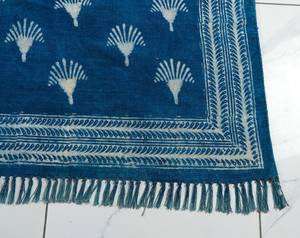 Indigo Dabu Block Print Cotton <b>Rug</b> 4x6 Handmade Carpet with Tassels <b>Boho</b> Floor Mat Living Room Decor - Product Image 5