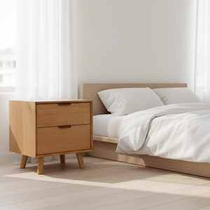 Mesa de Noche de Madera de Roble Macizo de Primera Calidad, Ecológica y Duradera, Moderna y Minimalista, con Dos Cajones de Almacenamiento para Dormitorio o Sala de Estar - Product Image 4