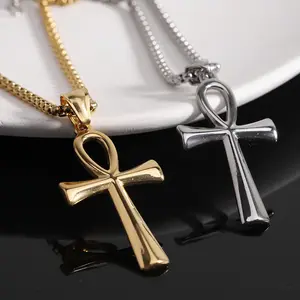 Stainless Steel Gold Plated Keep Color Ankh Cross Necklace Religion