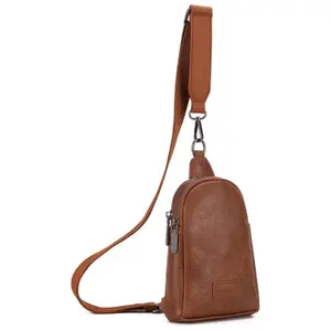BSCI Factory Man Male Small Cross Body Crazy Horse PU Leather With Card Slot Sling Business Daily Fanny Packs Purse Chest Bag