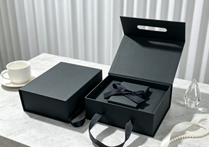 Eco-Friendly Recyclable Thick <b>Black</b> Special Hard Paper Book Shaped Gift <b>Box</b> with Magnetic Closure and Same Color Ribbon Handle - Product Image 5