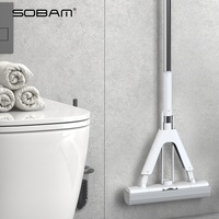 Sobam-Vadrouille en mousse pour le nettoyage des sols, éponge à rouleaux, avec 2 recharges de vadrouille absorbante, vadrouille en éponge auto-serpillière en PVA