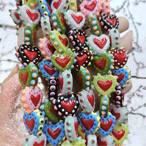 Cuentas de Vidrio Rojas en Forma de Corazón GP1012, Cuentas de Vidrio Pintadas a Mano con Puntos para Bisutería de <span class=keywords><strong>Amistad</strong></span> - Product Image 2