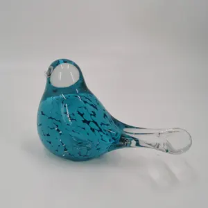 Custom high quality home decoration new design clear art glass ornaments blue bird crafts