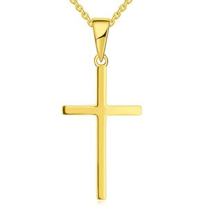 Collana con Croce in Argento 925 Design Minimalista Gioielli Cristiani Placcati Oro per Uomo e Donna Gioielleria Fine all'Ingrosso - Product Image 1