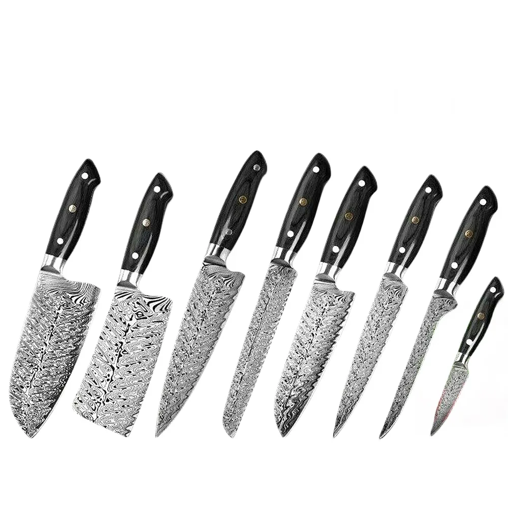 Custom Logo Japanese Damascus Steel Chef Knife With G10 Handle Damascus Kitchen Knife Set