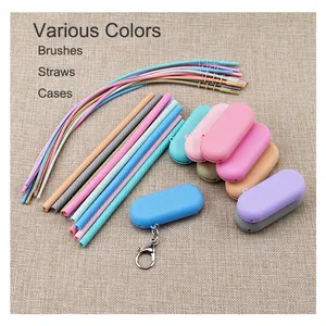 200*8*6mm Food Grade Multifarious <strong>Colorful</strong> Reusable Folding Silicone Drinking <strong>Straw</strong> with Case Mini Size <strong>Straws</strong> - Product Image 2
