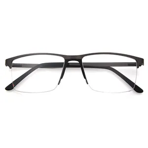 Bingkai Kacamata Baja Tahan Karat Logam untuk Pria, Bingkai Optik Mode Tiongkok, Kacamata Kotak Setengah Pelek