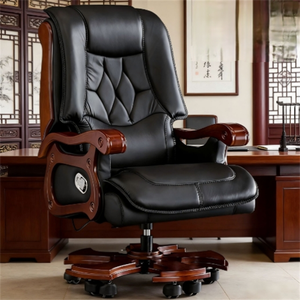 Chaise de <span class=keywords><strong>bureau</strong></span> exécutive moderne ergonomique réglable en cuir noir pivotante avec fonction inclinable et repose-pieds - Product Image 4