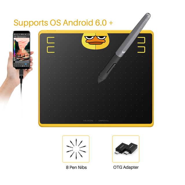 Yellow Duck Edition Graphic Tablet Animate Designing Adorable Appearance Digital Writing Pad for Laptop Huion HS64 SE