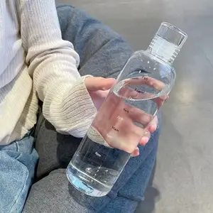 New Design Time Scale Simple Transparent Round Portable Glass Water Bottle