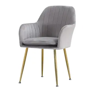 Ücretsiz örnek restoran mobilya yemek odası Modern yüksek geri gri kadife lüks kumaş yemek sandalyesi altın bacaklar ile