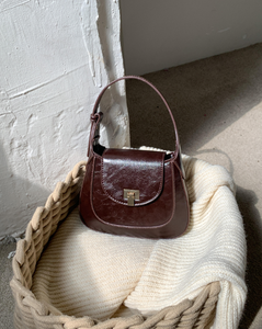 New trendy shoulder bag, retro <b>gold</b> lock PU leather shell, women's saddle bag - Product Image 4