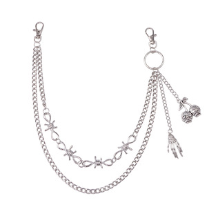 Cadena de cintura metálica de doble capa con calavera y mano fantasma, con púas y espinas, para fiestas de hip hop, accesorio de moda unisex - Product Image 5