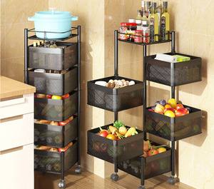 Estante de almacenamiento de acero giratorio, carrito cuadrado multifuncional para verduras, cesta de frutas, cocina - Product Image 5