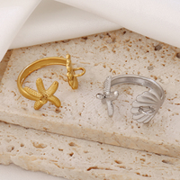 1 pièce Anneaux ouverts style océan en acier inoxydable plaqué or 18 carats pour femmes, pour la création de bijoux DIY