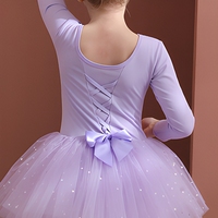 Gaun Balet Lengan Panjang Berpayet untuk Anak Perempuan dengan Rok Tutu Berpita, Kostum Tari Leotard Balerina