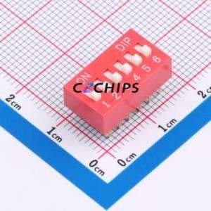 DR-06HT DIP Switch Through hole Component (THT),P=2.54mm Switch Flat Toggle, Raised Type Single Pole Single Throw 6 2.54mm - Product Image 1