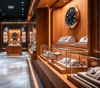 Comptoir de présentation de montres en bois massif élégant et moderne, vitrine en verre pour la vente de montres et de bijoux de luxe