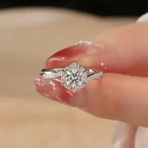 Bạch Kim Mạ Giả Moissanite Kim Cương Nhẫn Đầy Đủ Zircon Vòng Xoắn Cho Phụ Nữ Zircon Sáng Bóng Nhẫn Cưới Cho Phụ Nữ