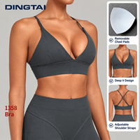 Soutien-gorge de sport Dingtai à double brossage, dos profond découpé en V, avec coussinets amovibles, bonnet complet, sans armatures, maintien moyen pour femme, cyclisme