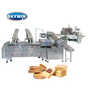 Sandwich Cream Biscuit Membuat Mesin dengan PLC Di Tepi Trayness Packing Mesin Produksi Line