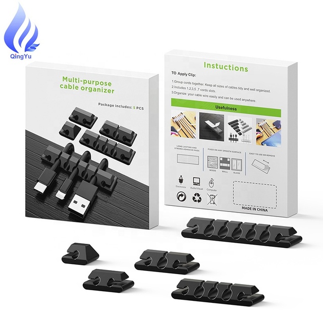 5-Pack Self-Adhesive Silicone Cable Management Cord Organizer Clips Home Office Desktop Cable Holder Cover for Nightstand