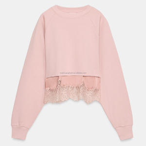 Sudadera Corta Personalizada <span class=keywords><strong>para</strong></span> Mujer con Parches de Encaje, Estilo Francés, Dulce y Casual - Product Image 2