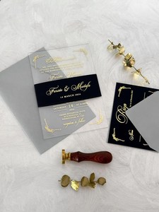 パーソナライズされたイスラムイスラム教徒の結婚式招待状金箔アクリルアラビア結婚式招待状キット封筒 - Product Image 2