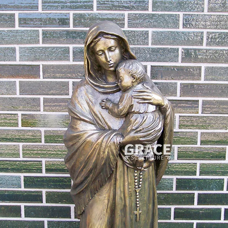 Kerk Sculptuur Levensgrote Bronzen Moeder Mary Met Baby Jesus Standbeeld