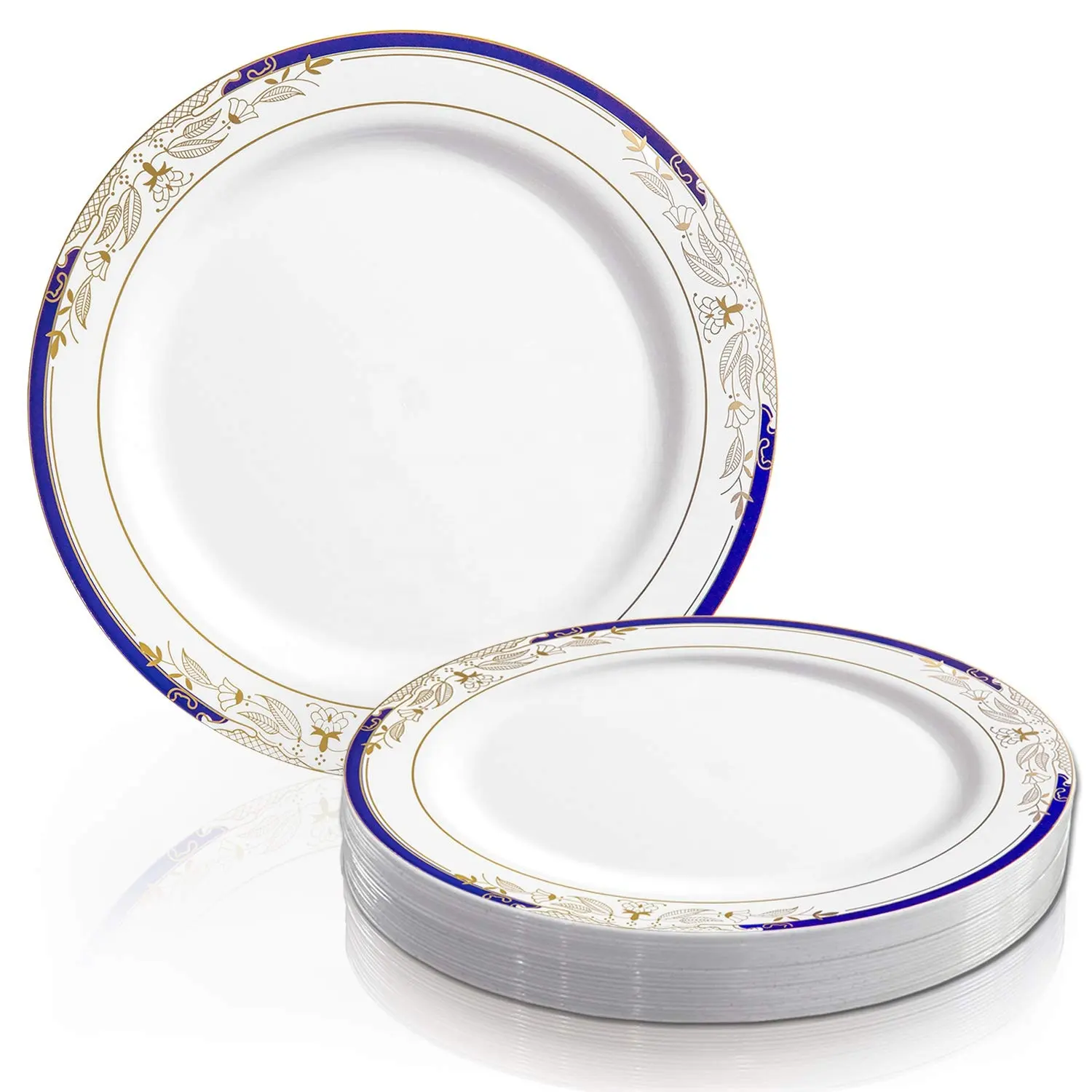 Platos de cena Platos de ensalada de postre Oro Rosa Borde de plástico resistente Plástico Blanco Boda CLÁSICO PS Placa de cargador redonda> 10