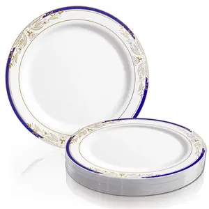 Тарелки для десерта, салатные тарелки, розовое золото, сверхпрочный пластиковый ободок, белая свадебная классическая круглая зарядная тарелка> 10