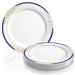 Heavy Duty Plastic White Rose Gold Rim Plastic Dinner Plates Dessert Salad Plates