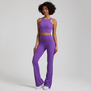 Set 2023 da palestra per <span class=keywords><strong>donna</strong></span> Activewear <span class=keywords><strong>Fitness</strong></span> 2 pezzi canotta reggiseno sportivo Flare leggings Set per allenamento <span class=keywords><strong>donna</strong></span> - Product Image 5